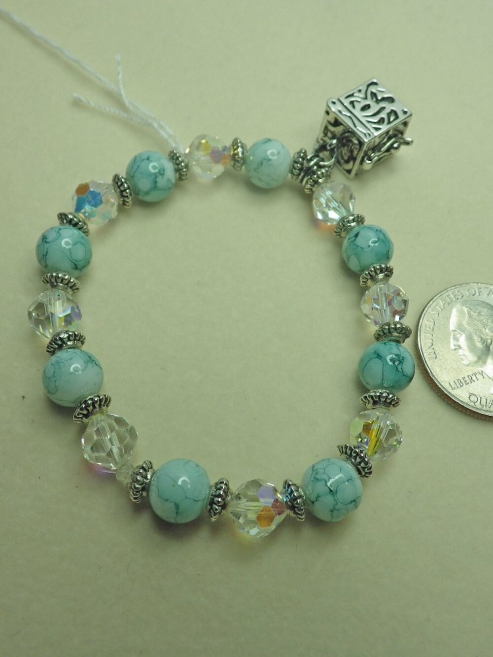 Alexa Angels Prayer Box with green/white & Crystals Beads 714G2